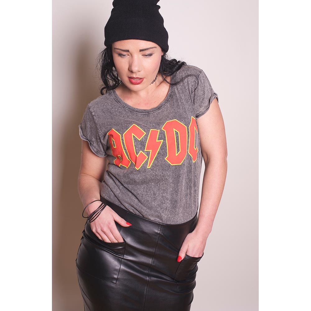 ACDC Classic Logo Acid Wash Ladies Tee