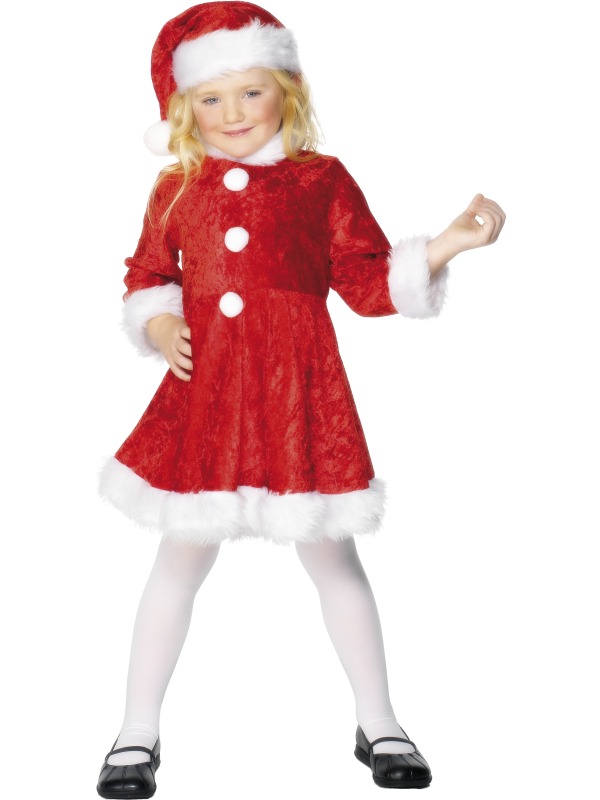 Mini Miss Santa Costume, Red With White Trim